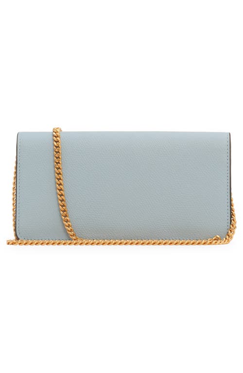 Shop Valentino Garavani Vlogo Signature Leather Wallet On A Chain In Blue Porcellana