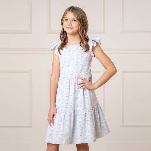 Shop Hope & Henry Girls' Organic Tiered Eyelet Dress, Kids In Pale Blue Eyelet