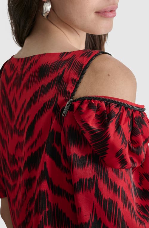 Shop Dkny Print Zip Shoulder Top In Red Tiger