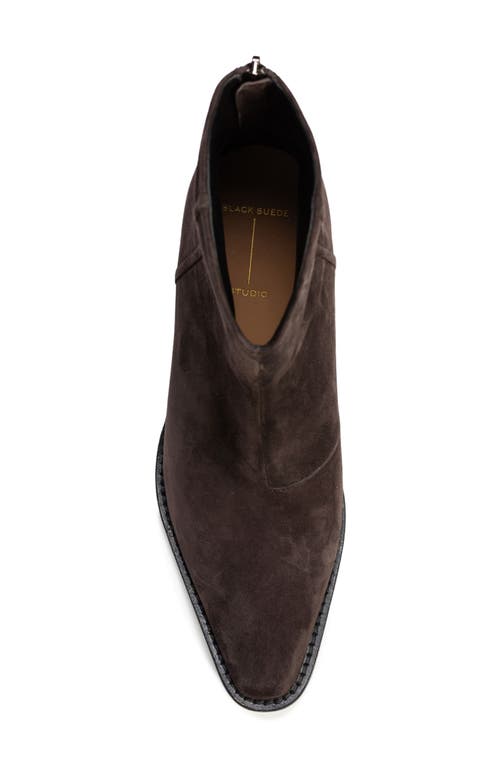 Black Suede Studio Reed Pointed Toe Western Boot In Hot Fudge