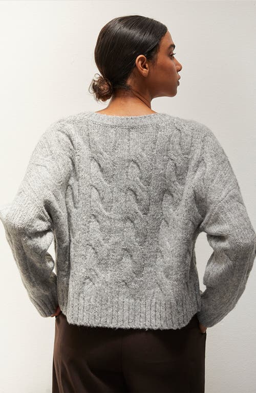 Crescent Cable Crewneck Sweater In Heather Grey