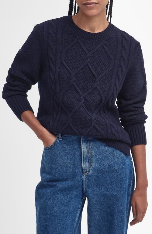 Shop Barbour Burne Cable Wool Blend Sweater In Navy Blue