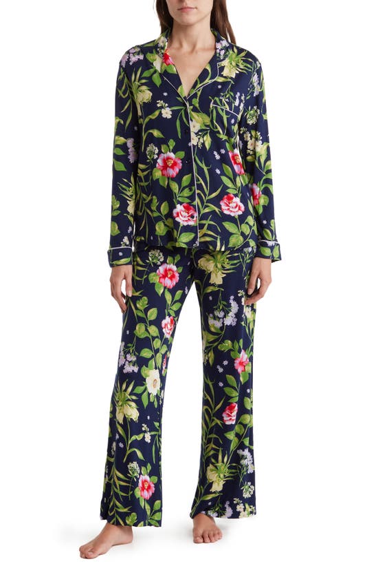 Nordstrom Rack Tranquility Long Sleeve Shirt & Pants Two-piece Pajama Set In Blue Cavern Garden Flower