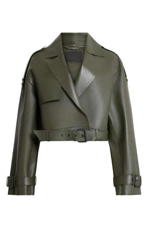 Shop Allsaints Ophelia Bonded Leather Jacket In Khaki Green