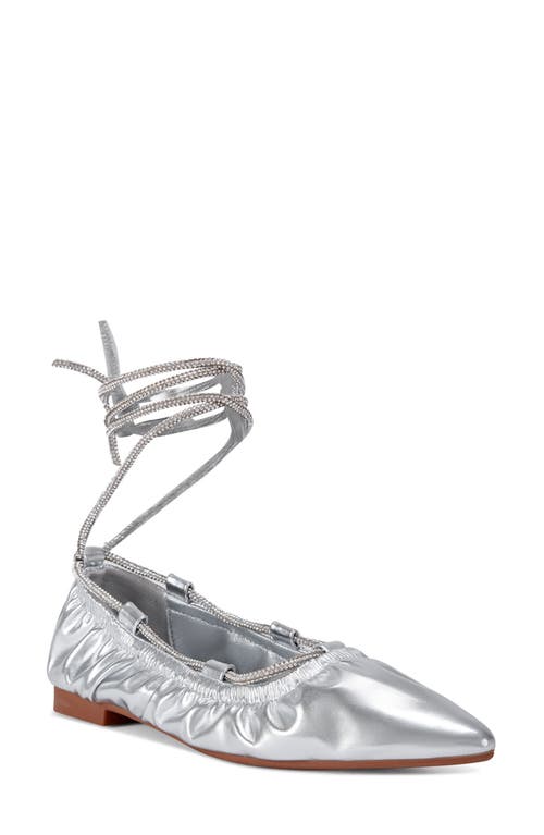 Benicio Ankle Wrap Pointed Toe Flat in Silver