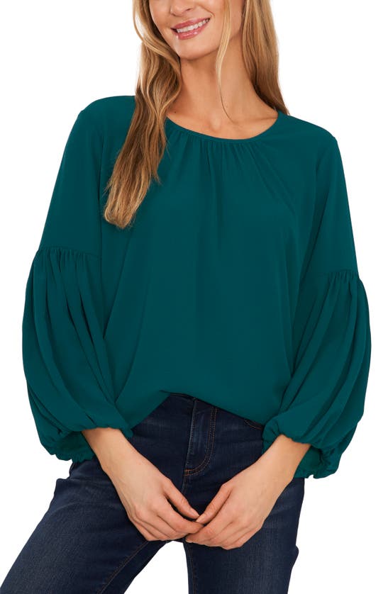 Cece Balloon Sleeve Crepe Blouse In Peacock Teal