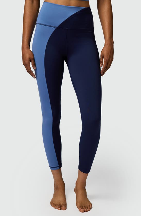 Shop Spiritual Gangster Zoe Colorblock Jersey Leggings In Midnight Navy/ Pacific Blue