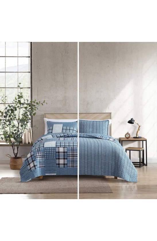 Eddie Bauer Hawthorne Cotton Quilt 3-piece Set In Spring White/ Blue/ Purple
