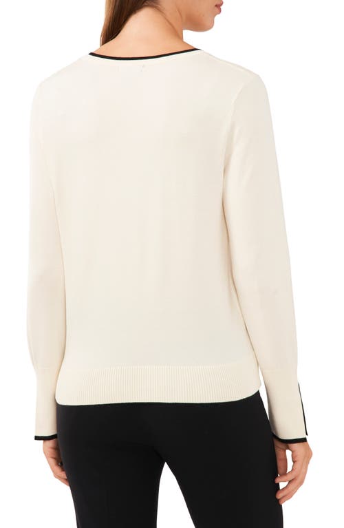 Shop Halogenr Halogen(r) Contrast Trim Sweater In Antique White/rich Black