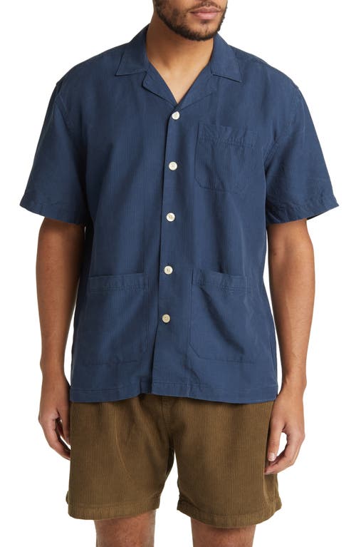 FORET Bocchia Tencel Button-Up Camp Shirt in Navy