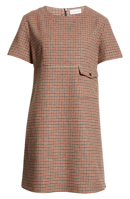 Shop Moncler Houndstooth Check Virgin Wool Blend Dress In Beige