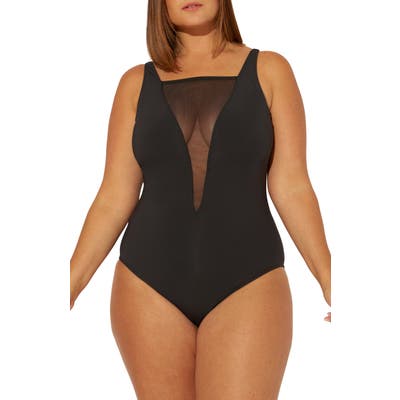 Plus Size Bleu By Rod Beattie Mesh Inset One-Piece Swimsuit, Black