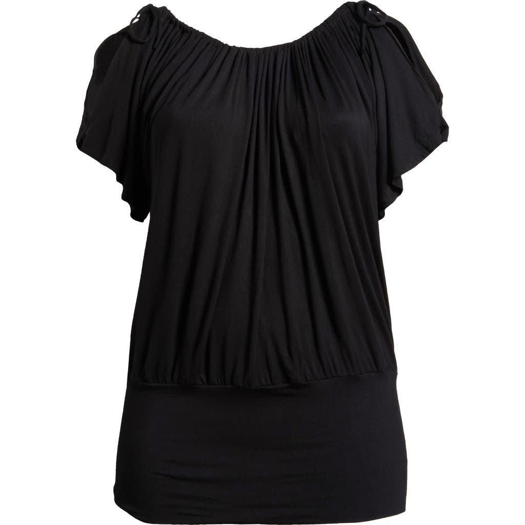Shop 24seven Comfort Apparel Banded Blouson Top In Black