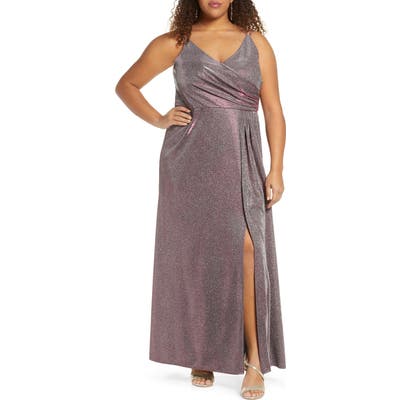 Plus Size Morgan & Co. Faux Wrap Shimmer Gown, Red
