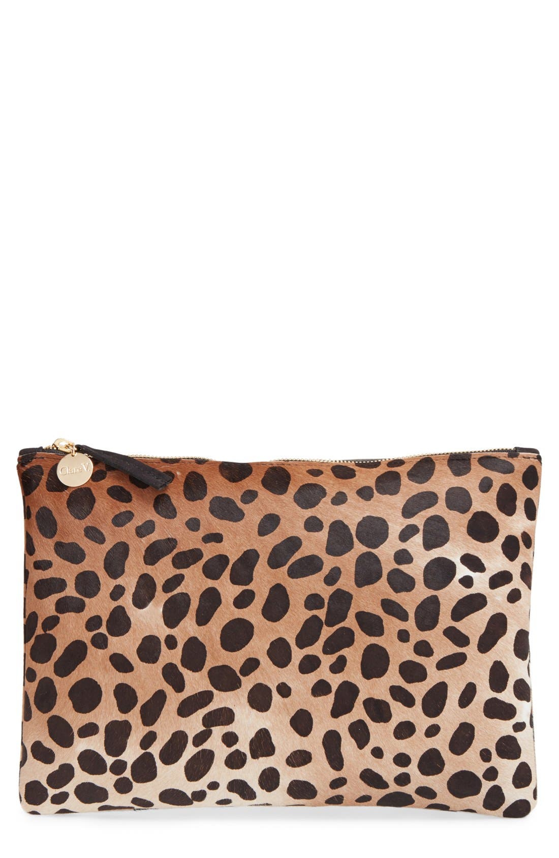 calf hair leopard clutch