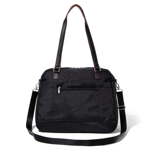 Baggallini Overnight Expandable Laptop Tote Bag With Rfid Wristlet In Black Cheetah Emboss