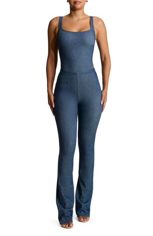 Naked Wardrobe Stretch Denim Tank Bodysuit In Denim