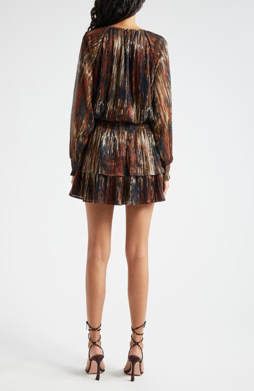 Shop Ramy Brook Malcolm Metallic Abstract Print Long Sleeve Minidress In Saddle Multi Knit