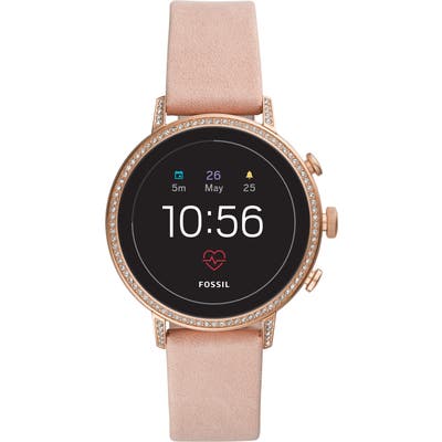 Fossil Q Venture Hr Leather Strap Smart Watch, 40Mm