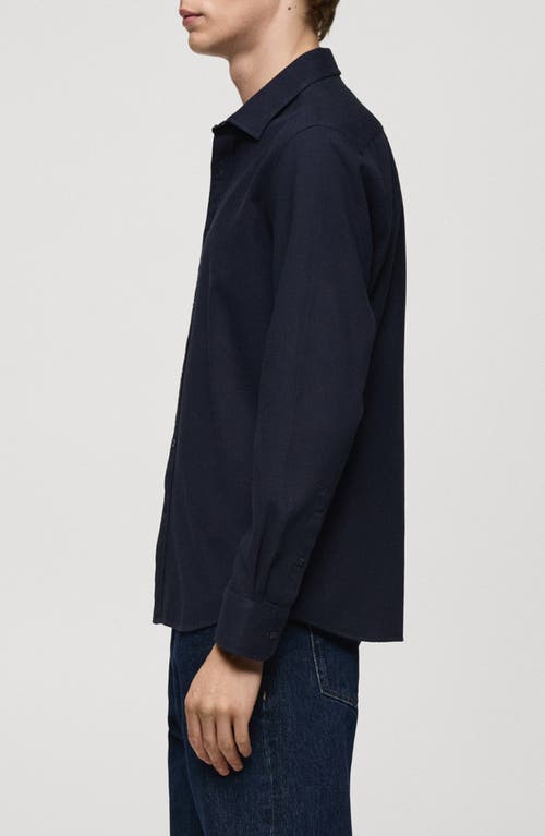 Mango Slim Fit Cotton Button-up Shirt In Dark Navy