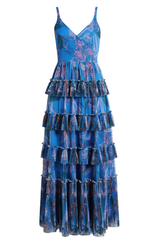 Shop Hutch Freya Tulle Plissé Ruffle Gown In Peri Inked Iris