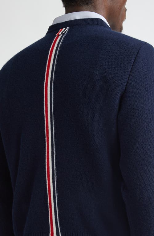 Shop Thom Browne Washed Wool Piqué Sweater In Navy