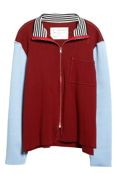 Camiel Fortgens Zip-Up Mixed Knit Sweater in Burgundy Multi Colour