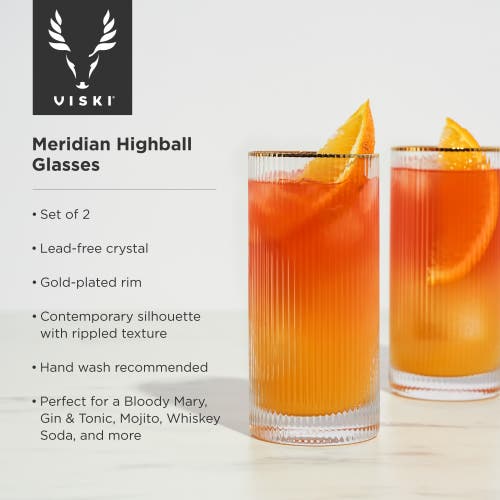 VISKI VISKI MERIDIAN CRYSTAL HIGHBALL GLASSES SET OF 2 