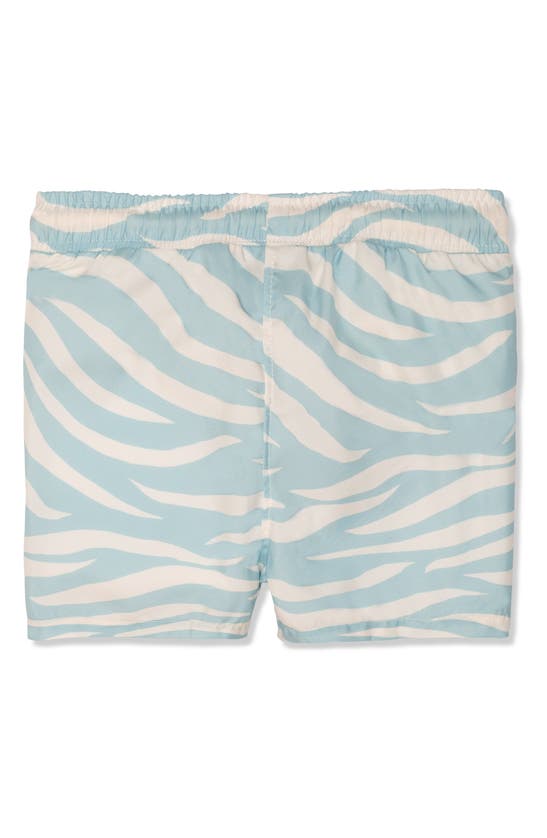 Shop Mon Coeur Kids' Seaqual Zebra Print Swim Trunks In Natural/ Sterling Blue
