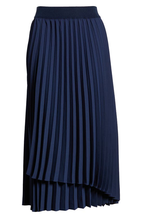 Shop Nordstrom Pleated Asymmetric Hem Midi Skirt In Navy Blazer