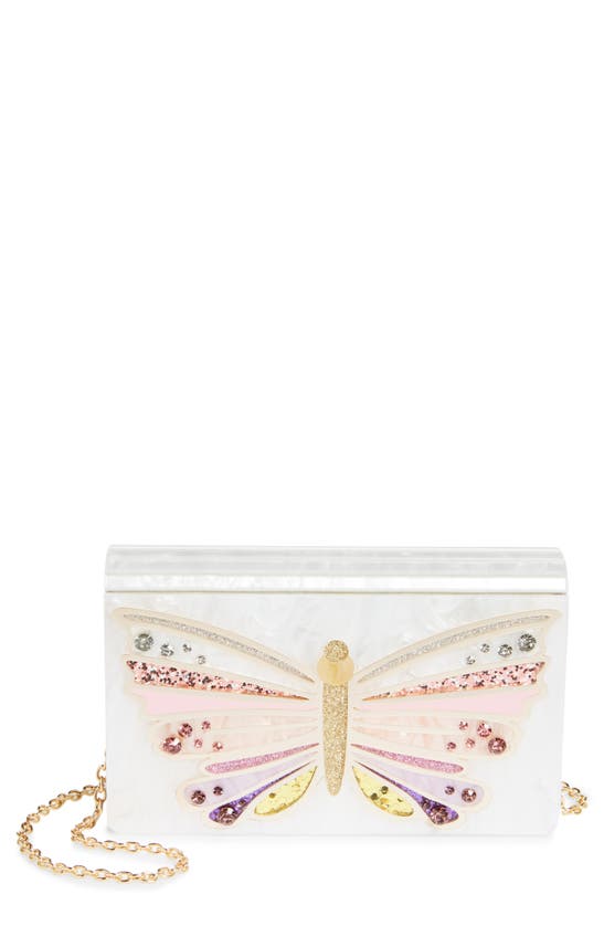 Shop Kurt Geiger Butterfly Embellished Clutch In Natural