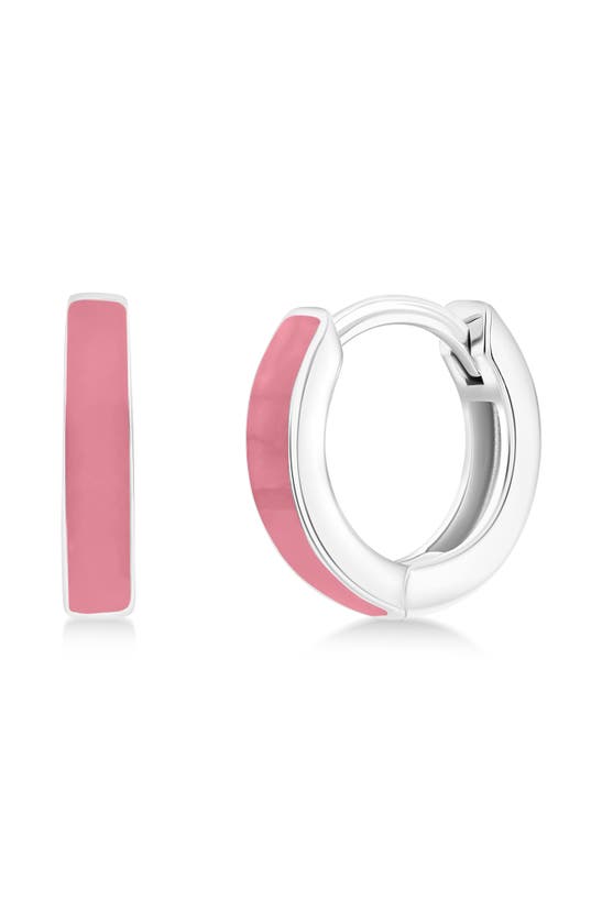 Shop Simona Enamel Huggie Hoop Earrings In Dark Pink