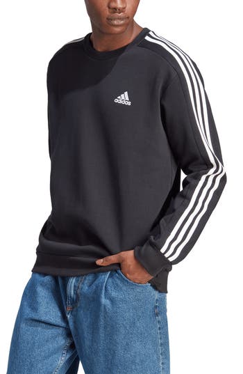 Shop Adidas Originals Adidas Essentials 3-stripes Fleece Pullover Sweatshirt In Black