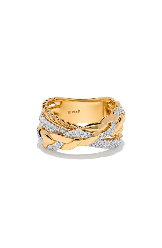 H.j. Namdar Diamond Braided Rope Band Ring In 14k Yellow And White Gold