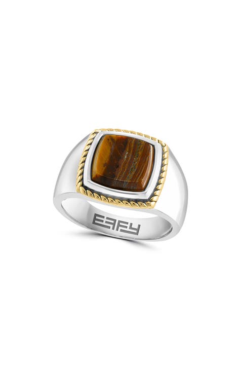 Two-Tone 18K Gold Plate & Sterling Silver Tiger's Eye Ring