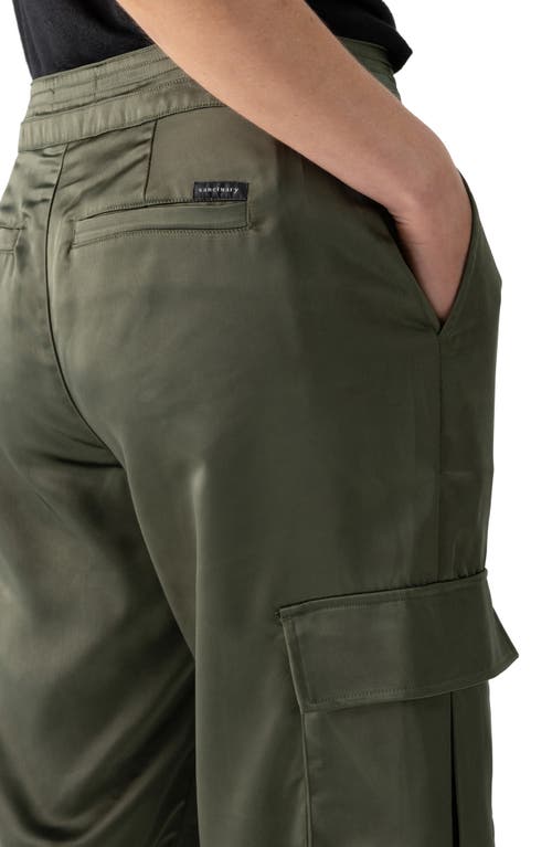 Shop Sanctuary Eve Drawstring Satin Cargo Pants In Dark Olive