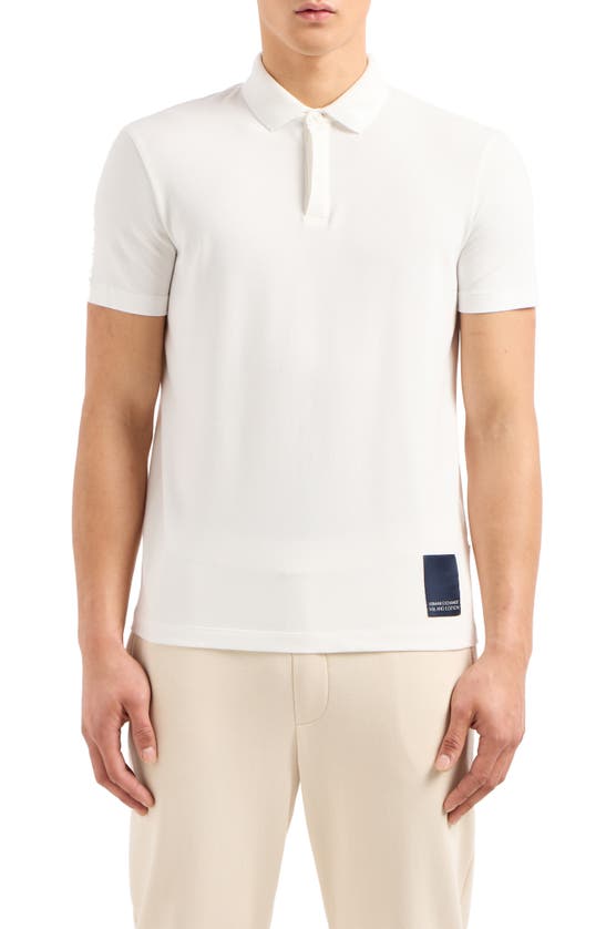 Shop Armani Exchange Milano Edition Logo Patch Stretch Cotton Polo In Off White