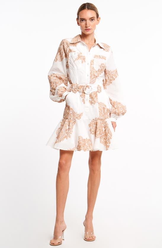 Shop Ciebon Ina Embroidered Long Sleeve Cotton Shirtdress In Cream