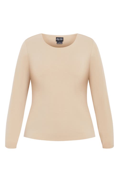 Shop City Chic Noa Long Sleeve Stretch Cotton Top In Latte