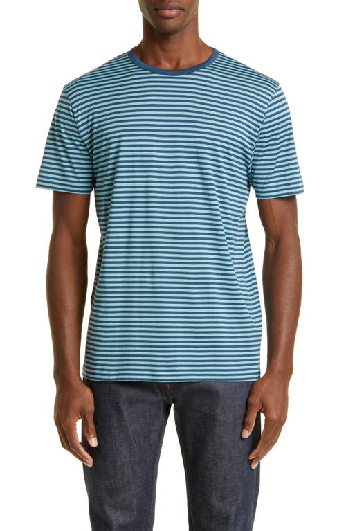 Sunspel Stripe Crewneck Supima® Cotton T-shirt In Teal/storm Blue Stripe