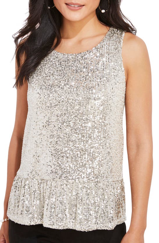 Vineyard Vines Sequin Peplum Top In Silver