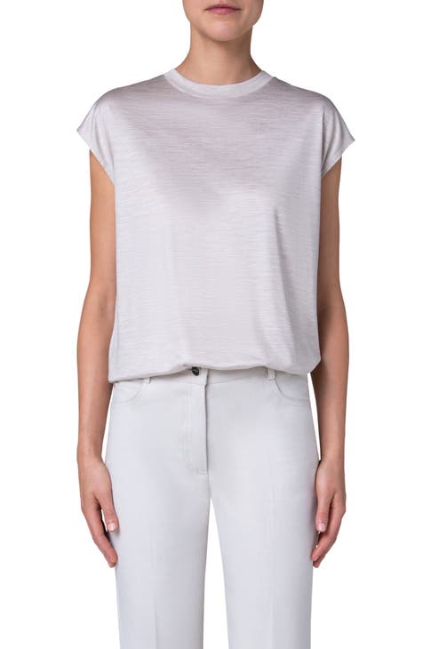 AKRIS Size 10 White Polyester Abstract Lace Nehru Collar Shirt main image 0