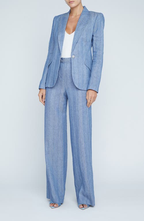 L Agence Chamberlain Linen-blend Blazer In Slate Blue Pinstripe