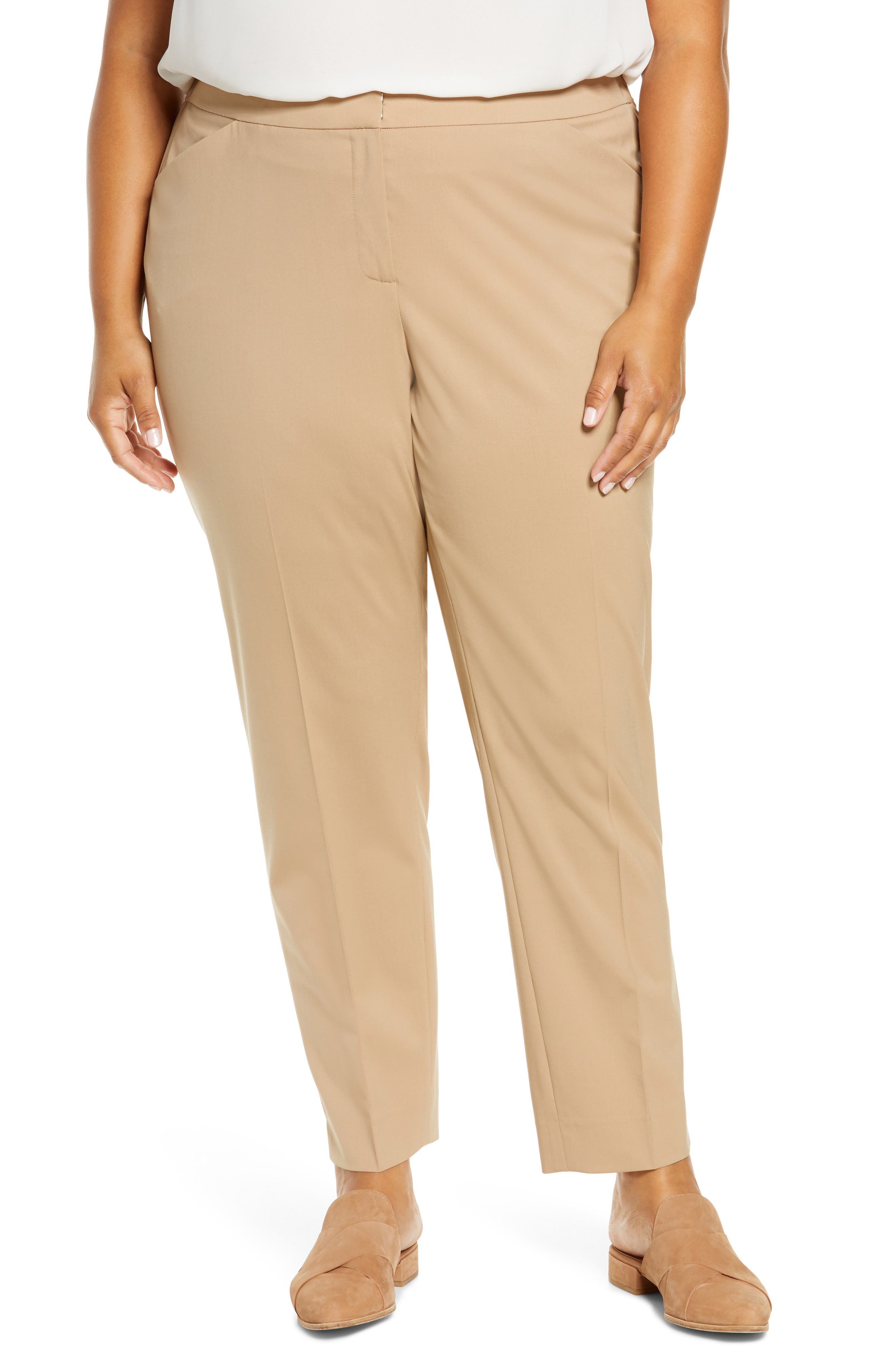 Lafayette 148 Irving Stretch Wool Pants In Cammello Melange