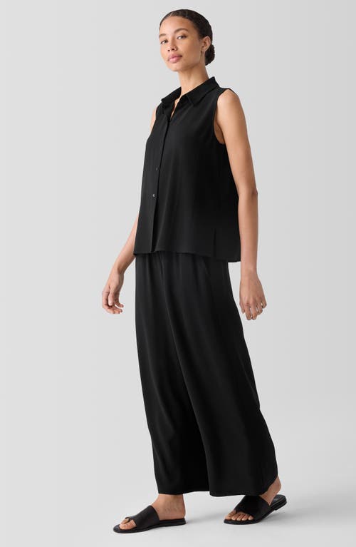 Shop Eileen Fisher Classic Collar Sleeveless Silk Button-up Shirt In Black