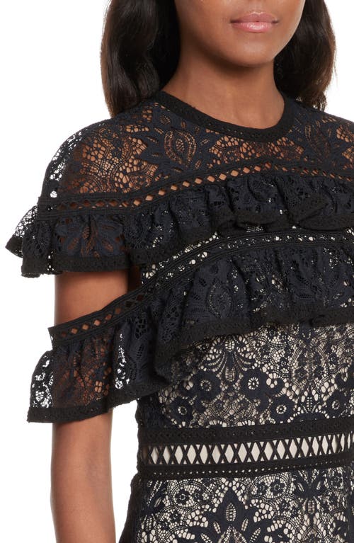 Shop Alice And Olivia Alice + Olivia Jolie Tiered Ruffle Lace Dress In Black/nude