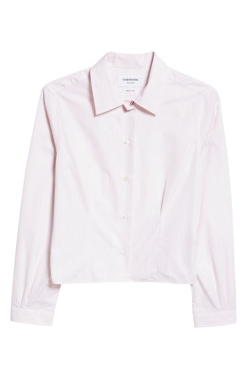 Shop Thom Browne Stripe Crop Cotton Button-up Shirt In Light Pink