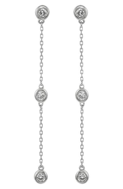 Diamond Station Chain Drop Earrings - 0.80ct
