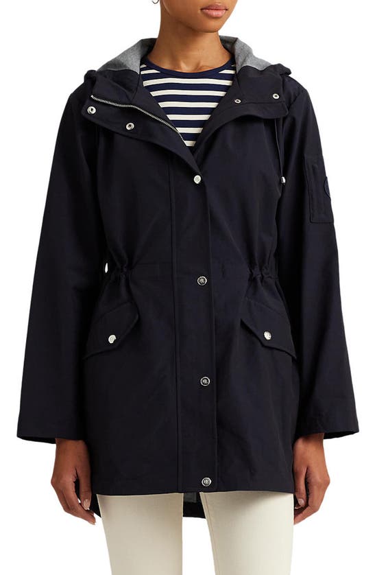 Shop Lauren Ralph Lauren Bonded Cotton Jacket In Dark Navy