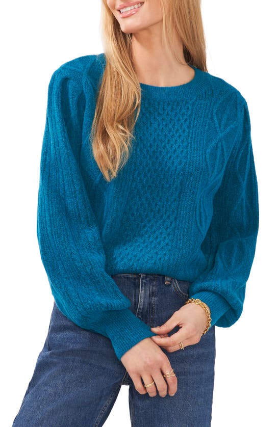 1.state Variegated Cables Crewneck Sweater In Teal